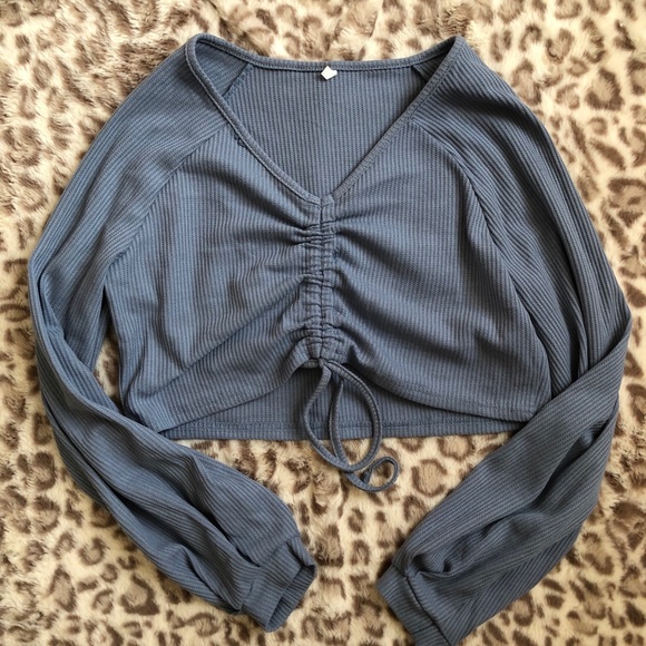 Cinched Blue Crop Top - Picture 1 of 3